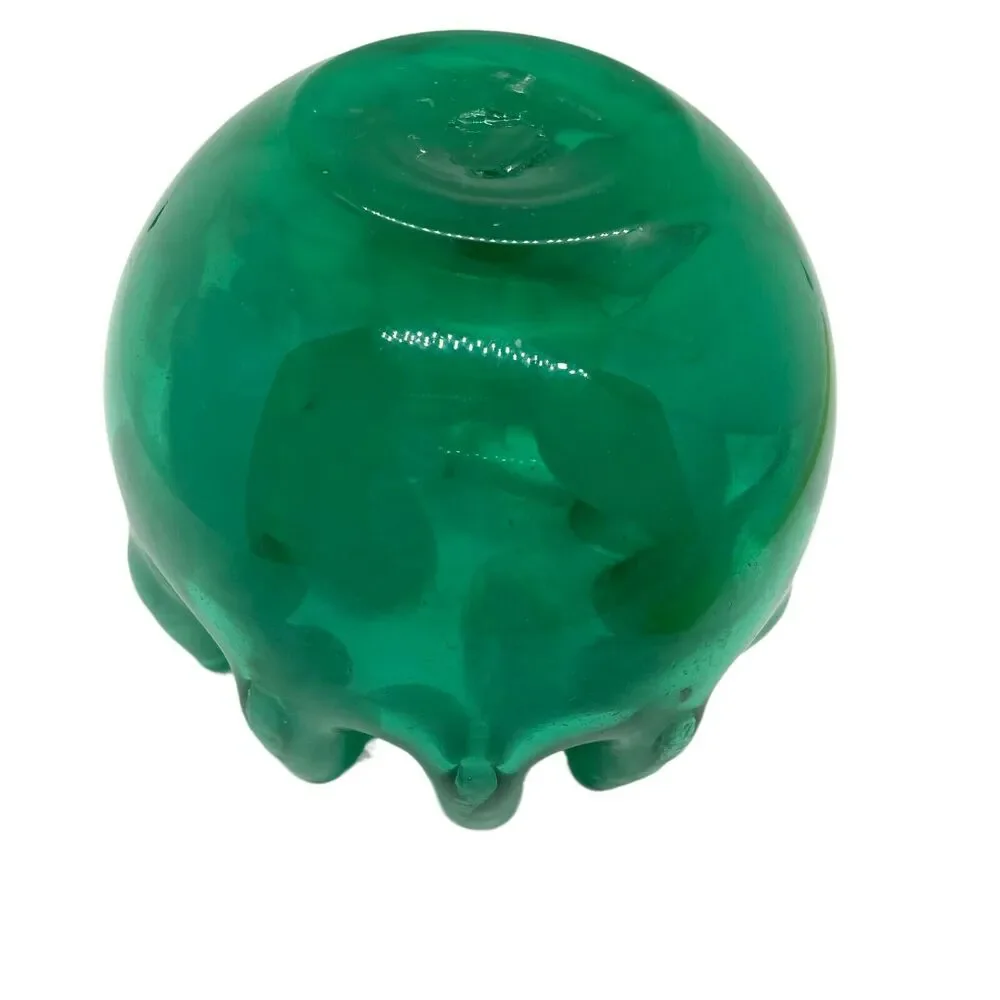 Art Glass Pinch Pot Vase Bowl Handmade Green Hand Blown Decorative Heavy
